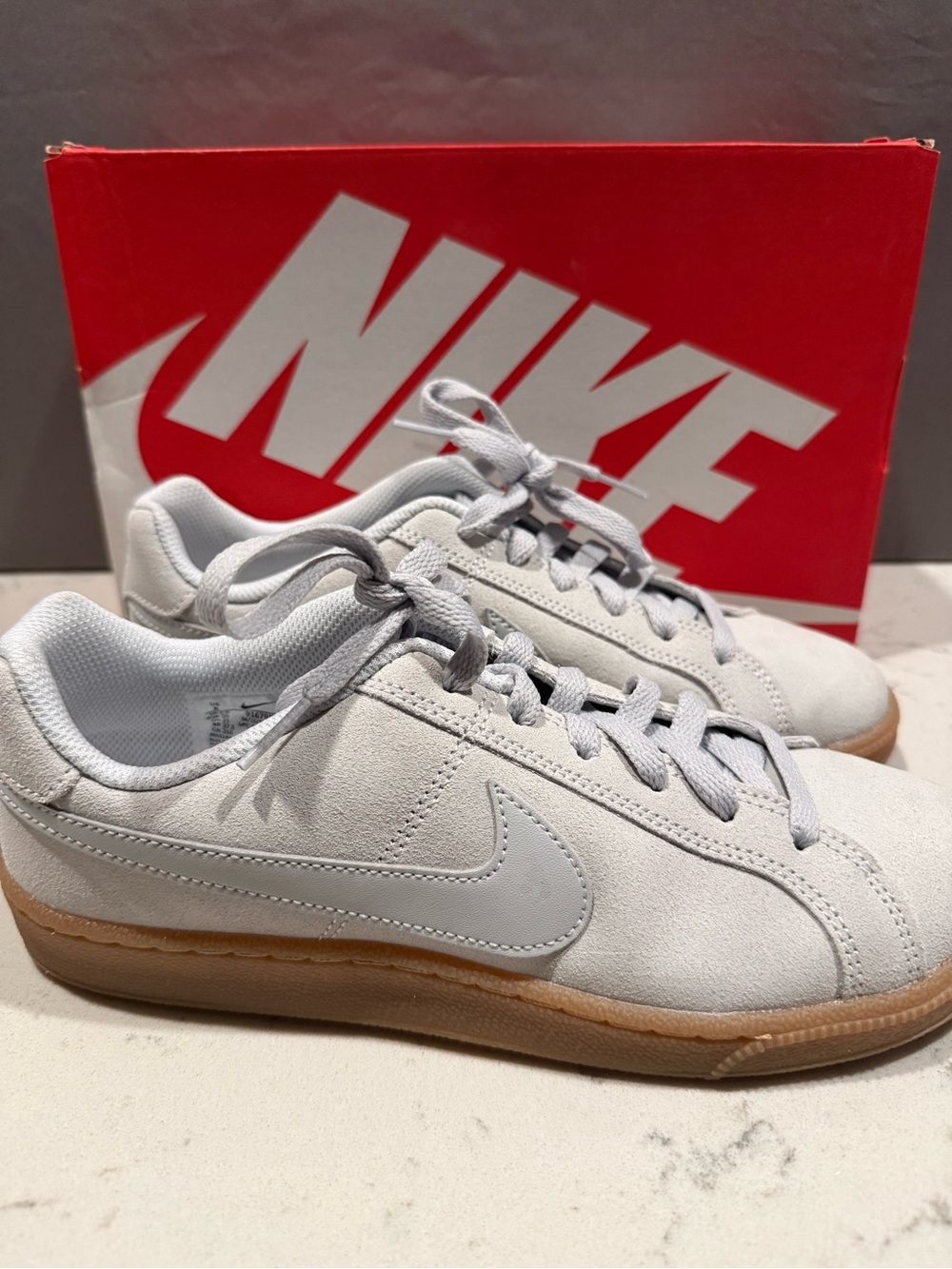 Nike Light Gray Suede Sneakers with Gum Sole